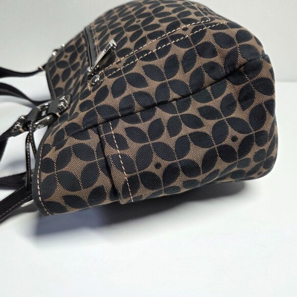 Fossil Purse Brown Black Signature Canvas Tote Shoulder Bag Boho Preppy Travel - Picture 5 of 13